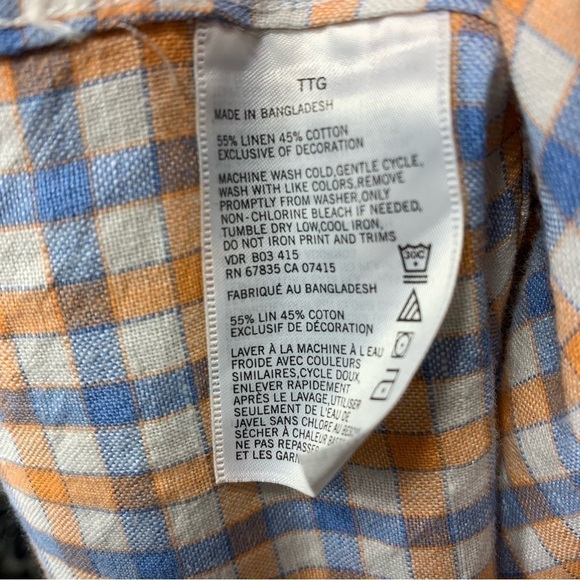 Nautica Blue Orange Plaid Linen Blend Casual Button Down Shirt Long Sleeves XXL - Picture 11 of 12